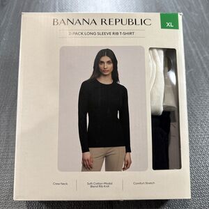 Banana Republic 2-Pack Women's XL Long Sleeve Rib Shirts Black White Open Box